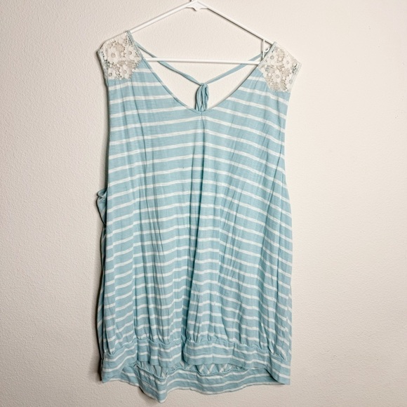 Torrid blue white striped floral crochet shoulder tank top plus size 5 - Picture 2 of 5